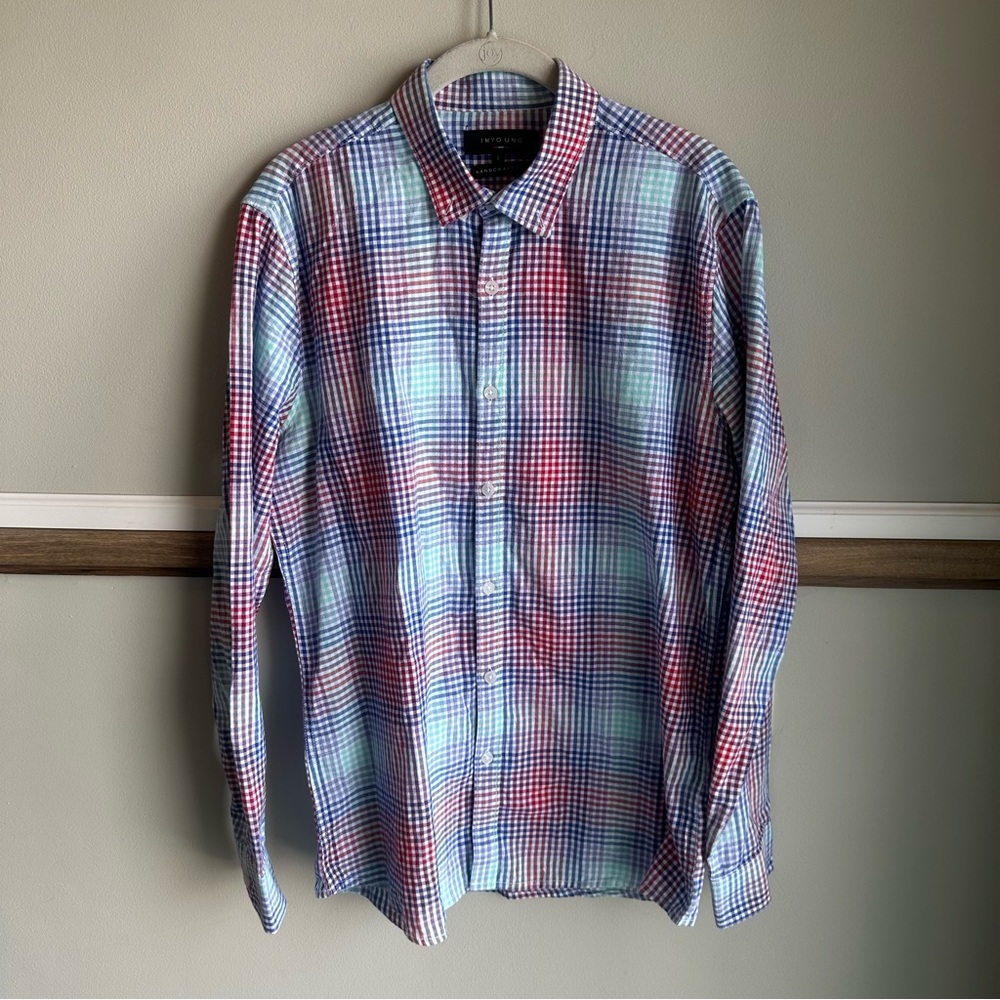 Im Young 100% Cotton Blue Pink Purple Plaid Button Front Shirt India